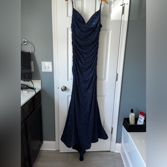 Navy blue glitter prom dress with sweetheart neckline - Picture 3 of 5